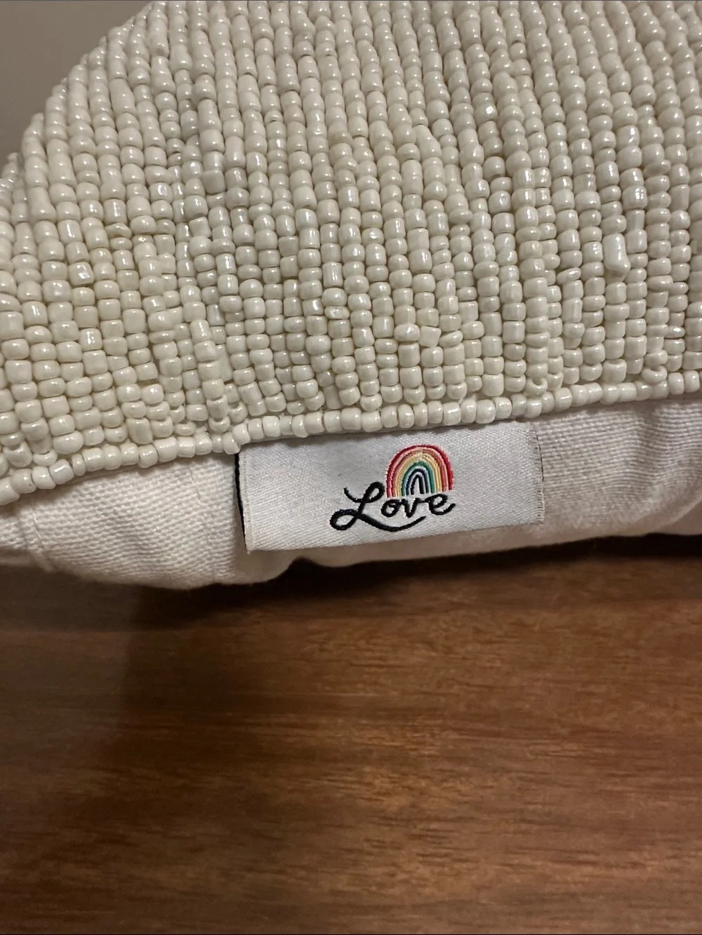 Love Beaded Pillow with Rainbow Accent - White and Multicolor